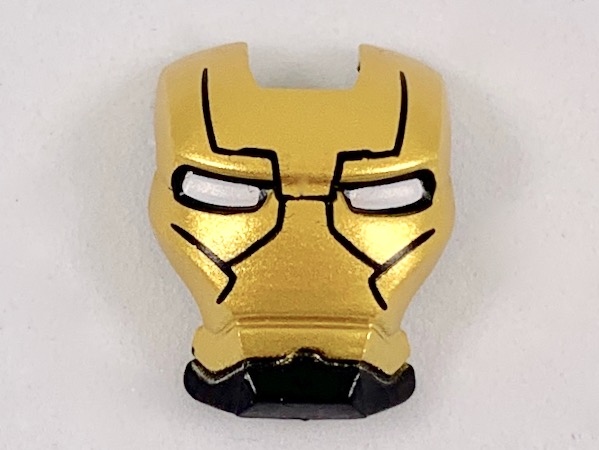 Minifigure, Visor Top Hinge with Gold Face Shield, White Eyes, Black Lines on Forehead and Cheeks Pattern