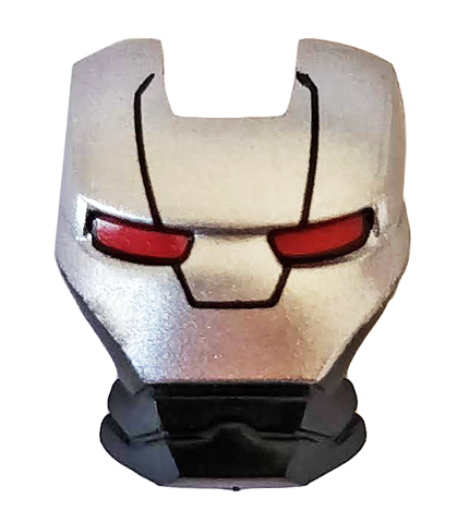 Minifigure, Visor Top Hinge with Silver Face Shield, Red Eyes, Black Trapezoid Pattern
