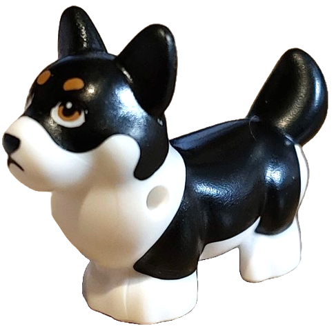 Dog, Friends Style, Corgi with Molded White Lower Body and Face and Printed Black Nose and Mouth, Medium Nougat Eyes and Eyebrows Pattern (Peaches)