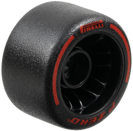 Wheel 24 x 14.9 with Pin Hole with Molded Black Hard Rubber Tire and Printed Red 'PIRELLI', 'P ZERO' and Arcs Pattern