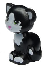 Cat, Friends Style, Sitting with Lime Eyes, Dark Pink Nose, White Inner Ears, Patches and Paws Pattern (Felix / Disney Lucifer)