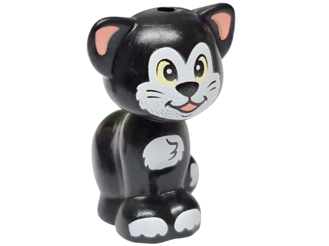 Cat, Friends Style, Sitting with Bright Light Yellow Eyes, Coral Inner Ears and Tongue, White Face, Patches and Paws Pattern (Disney Figaro)