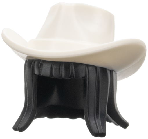 Black shoulder length hair with white cowboy hat