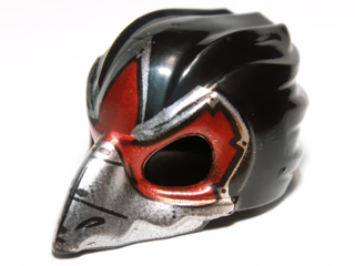 Minifigure, Headgear Mask Bird (Raven) with Silver Beak and Dark Red Markings Pattern
