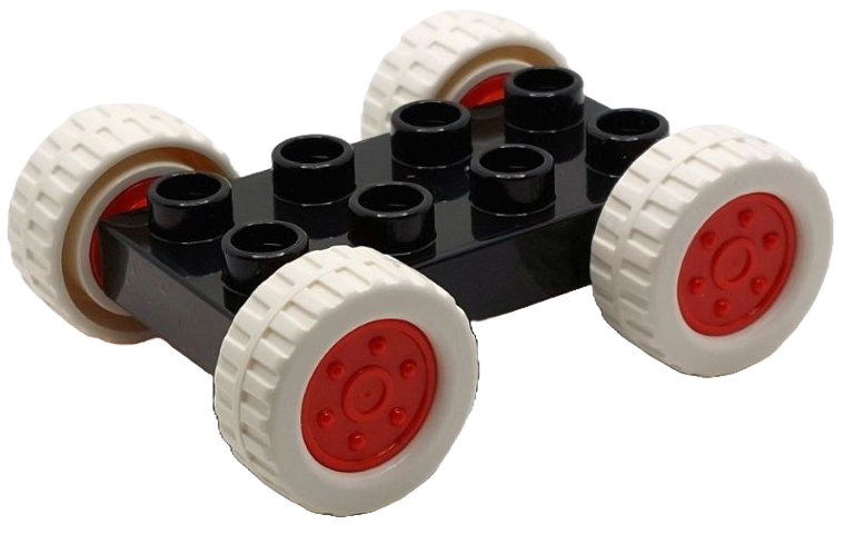 Duplo Car Base 2 x 4 with Fixed Axles, White Tires and Red Wheels