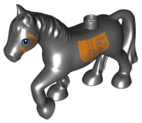 Duplo Horse with Dark Orange Bridle and Saddle Pattern