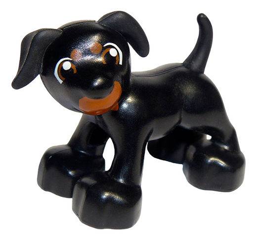 Duplo Dog with Dark Orange Eyes, Spots, and Mouth Pattern