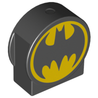 Duplo, Brick 1 x 2 x 2 Round Top, Cut Away Sides with Batman Logo Pattern