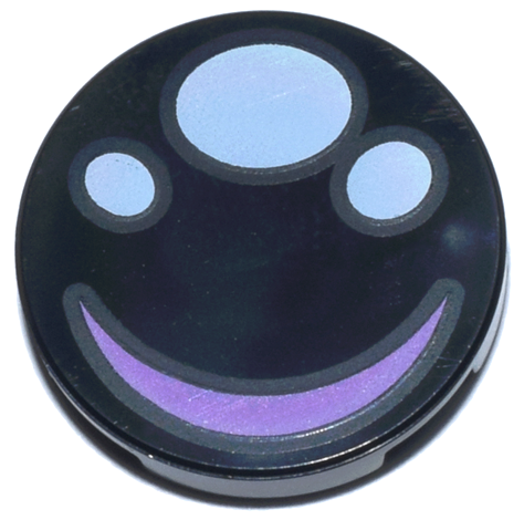 Tile, Round 2 x 2 with Bottom Stud Holder with Eye with White Ovals and Medium Lavender Crescent Pattern