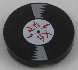 Tile, Round 2 x 2 with Bottom Stud Holder with Vinyl Record with Red Ninjago Logogram 'AC DC' Pattern