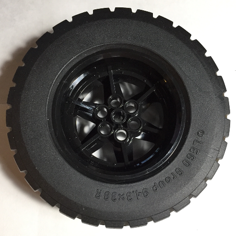Wheel 56mm D. x 34mm Technic Racing Medium, 6 Pin Holes with Black Tire 94.3 x 38 R (15038 / 92912)