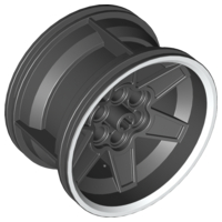 Wheel 56mm D. x 34mm Technic Racing Medium, 6 Pin Holes with White Rim Edge Pattern