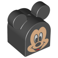 Duplo, Brick 2 x 2 x 2 Curved Top with Rounded Ears with Mickey Mouse Pattern