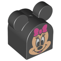 Duplo, Brick 2 x 2 x 2 Curved Top with Rounded Ears with Minnie Mouse Pattern