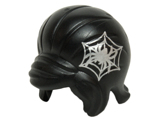 Minifigure, Hair Female Beehive Style with Sideways Fringe with Silver Spider in Web Pattern