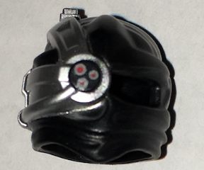 Minifigure, Headgear Ninjago Wrap with Silver Cyborg Eyepiece with One Red Dot on Bottom with Silver Outline Pattern