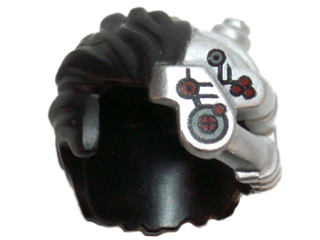 Minifigure, Hair Short Tousled with Silver Robot Components and Eyepiece Pattern Left Side