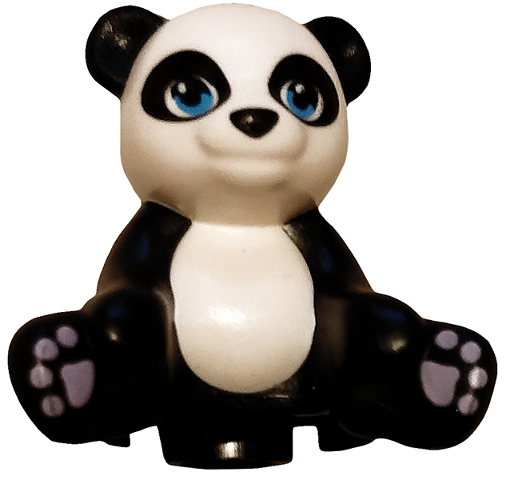 Panda, Friends Style, Sitting with Molded White Head, Stomach and Back and Printed Black Nose and Eye Patches, Dark Azure Eyes and Bright Pink Paws Pattern