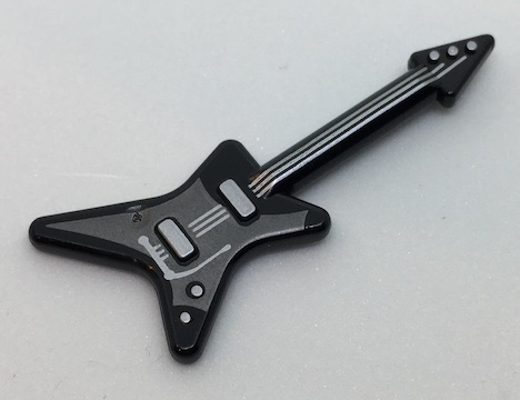 Minifigure, Utensil Musical Instrument, Guitar Electric 'ML' Type with Pearl Dark Gray Pickguard and Silver Strings, Bridge, and Whammy Bar Pattern