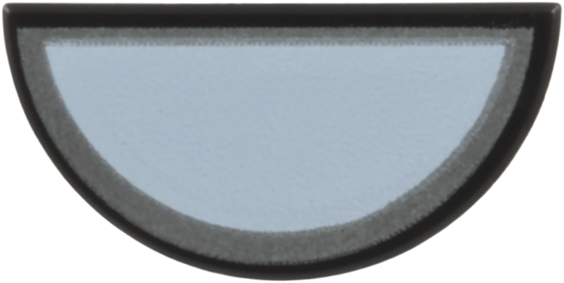 Tile, Round 1 x 2 Half with White Half Circle with Silver Outline Pattern