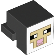 Creature Head Pixelated with Black and White Eyes, Bright Pink Nose, Tan Face with Dark Tan Outline on White Background Pattern (Minecraft Sheep)