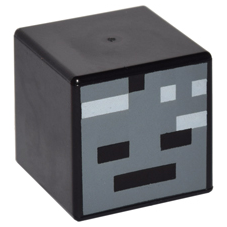 Minifigure, Head, Modified Cube with Pixelated Dark Bluish Gray Face with Eyes and Mouth Pattern (Minecraft Wither Skeleton)