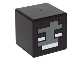 Minifigure, Head, Modified Cube with Pixelated Dark Bluish Gray Face and White Eyes and Mouth Pattern (Minecraft Wither)