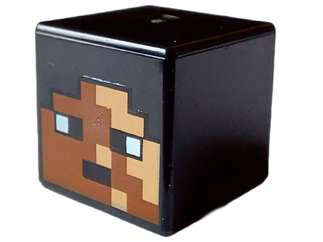 Minifigure, Head, Modified Cube with Pixelated Reddish Brown and Nougat Face, Black Eyes and Mouth Pattern (Minecraft Sentinel Soldier)