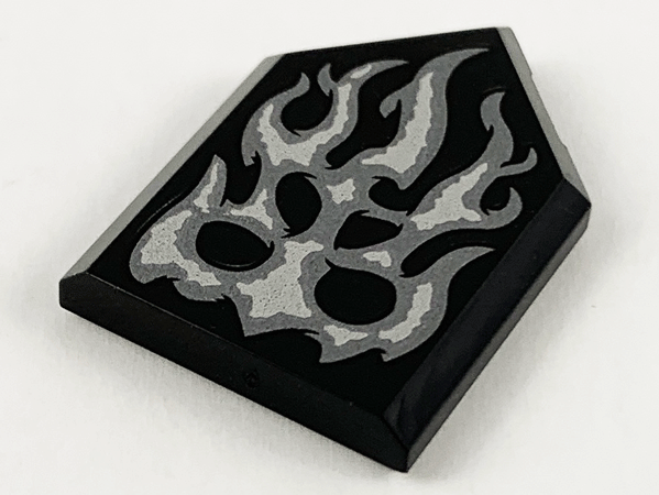 Tile, Modified 2 x 3 Pentagonal with Silver Flame Pattern