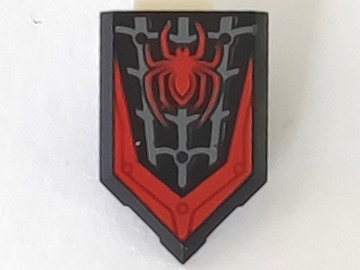 Tile, Modified 2 x 3 Pentagonal with Red Spider and Web Pattern