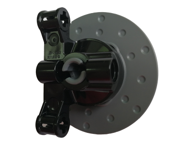 Technic, Steering Axle with 2 Pin Holes and 2 Arms with Axle Holes with Slots with Dark Bluish Gray Brake Rotor 3 Pin Holes Round (23801 / 35189)