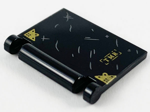 Minifigure, Utensil Book Cover with Gold Corner Trim and 'TMR', Light Bluish Gray Scratches Pattern (Tom Riddle's Diary)