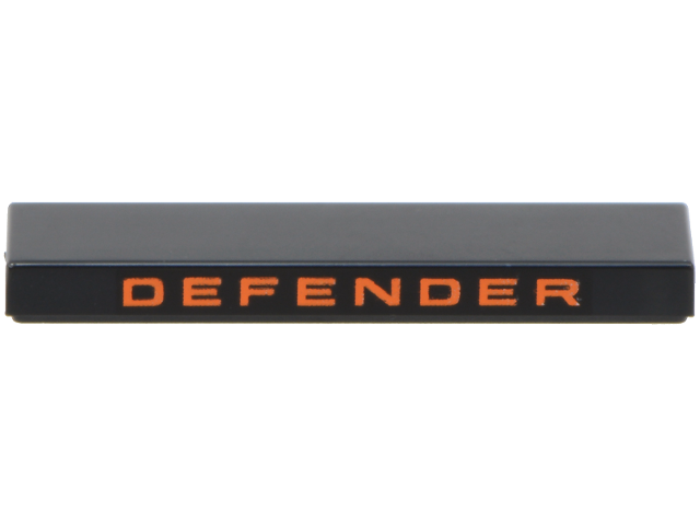 Tile 1 x 4 with Orange 'DEFENDER' Pattern