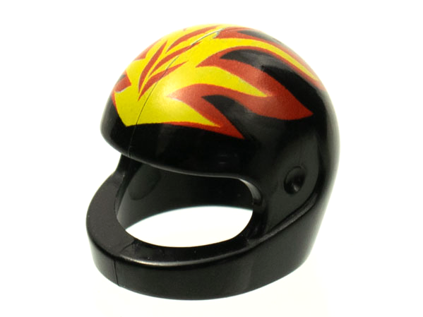 Minifigure, Headgear Helmet Motorcycle (Standard) with Yellow and Red Flames Pattern