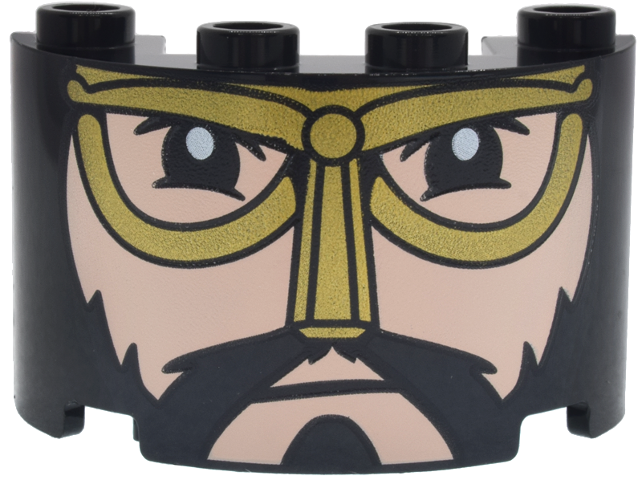 Cylinder Half 2 x 4 x 2 with 1 x 2 Cutout with Beard, Mustache and Eyes, Gold Eye and Nose Guard and Light Nougat Face Pattern (One Piece Dorry)