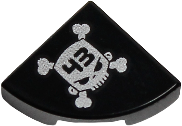 Tile, Round 1 x 1 Quarter with '43' on Silver Skull and Crossbones Pattern Model Left Side