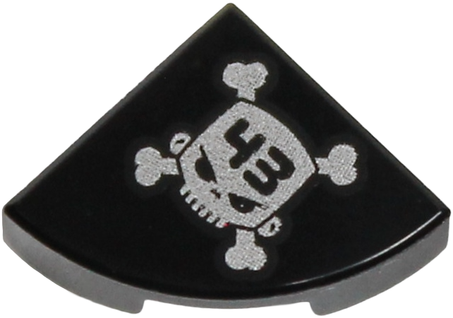 Tile, Round 1 x 1 Quarter with '43' on Silver Skull and Crossbones Pattern Model Right Side
