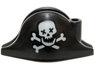 Minifigure, Headgear Hat, Pirate Bicorne with Skull with X Eyes and Crossbones Pattern