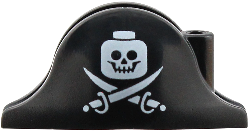 Minifigure, Headgear Hat, Pirate Bicorne with White Minifigure Skull and Crossed Cutlasses Pattern