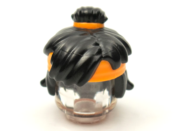 Minifigure, Hair Mid-Length Tousled, Top Knot Bun with Molded Orange Headband and Hair Tie Pattern