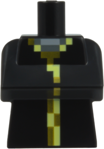 Black Minecraft villager torso with a gold and yellow pixelated robe pattern and folded arms.