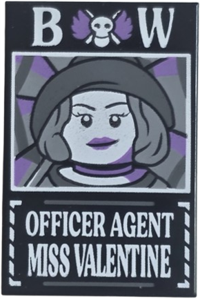 Tile 2 x 3 with Dossier with White 'BW Officer Agent Miss Valentine' Pattern