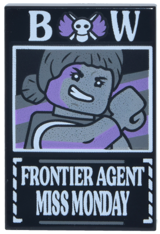 Tile 2 x 3 with Dossier with White 'BW Frontier Agent Miss Monday' Pattern