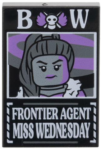 Tile 2 x 3 with Dossier with White 'BW Frontier Agent Miss Wednesday' Pattern