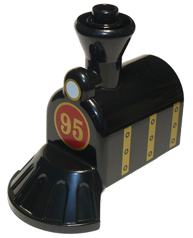 Duplo, Train Steam Engine Front with Cow Catcher with White Headlight and Gold '95' Pattern