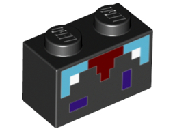 Brick 1 x 2 with Minecraft Pixelated Enchanting Table, Dark Red, Medium Azure and White with Dark Purple Rectangles Pattern