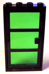 Door, Frame 1 x 4 x 6 with 4 Holes on Top and Bottom with Black Door with 3 Panes and Square Handle with Fixed Trans-Green Glass (30179 / x39c03)