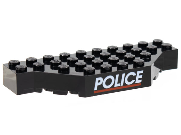 Brick, Modified 4 x 10 with Cut Corners with White 'POLICE' and Red Line Pattern