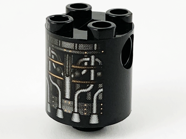 Brick, Round 2 x 2 x 2 Robot Body with Silver and Copper Tubing Pattern