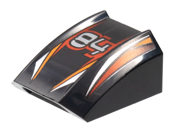 Slope, Curved 2 x 2 Lip with '84' and Orange, Red, and Silver Stripes Pattern